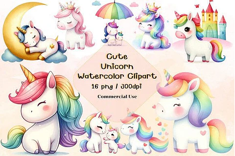 Kit Digital Unicórnio Aquarela