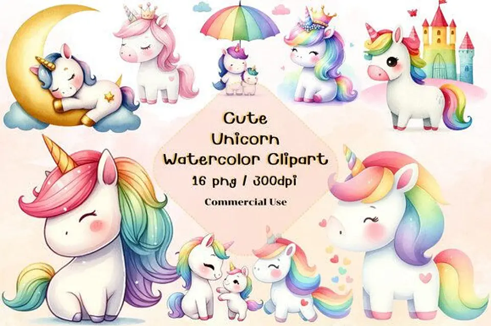 Kit Digital Unicórnio Aquarela 1