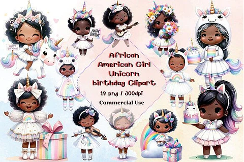 Kit Digital Unicórnio Menina Negra