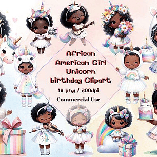 Kit Digital Unicórnio Menina Negra