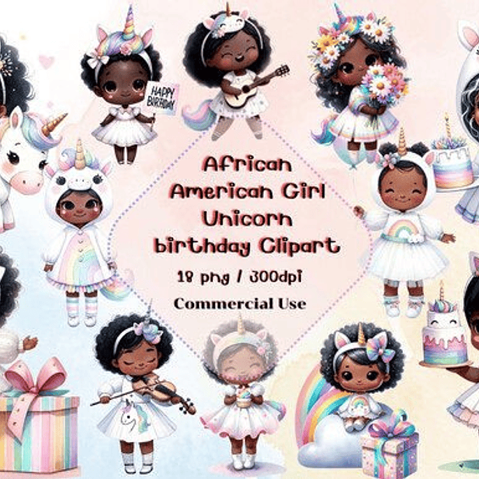 Kit Digital Unicórnio Menina Negra 1