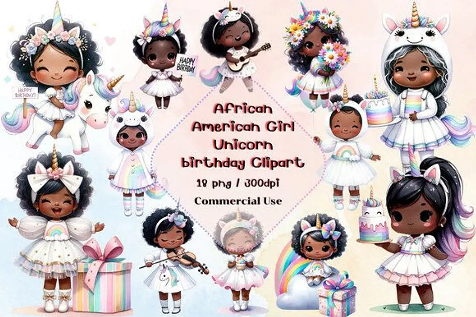 Kit Digital Unicórnio Menina Negra 1