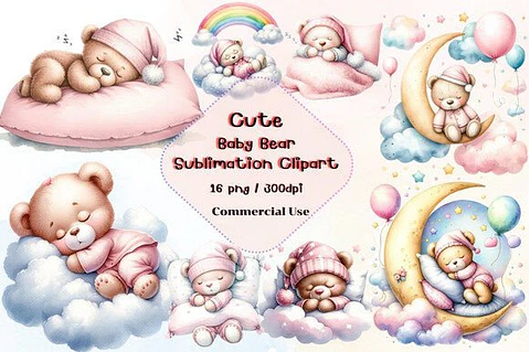 Kit Digital Ursinha Rosa Dormindo