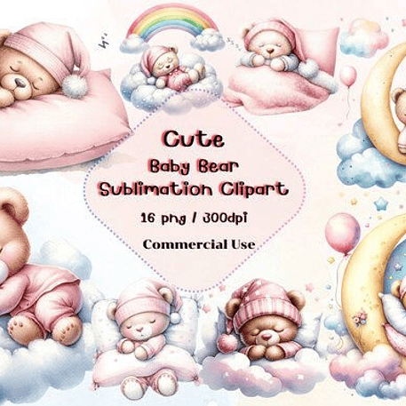 Kit Digital Ursinha Rosa Dormindo 1