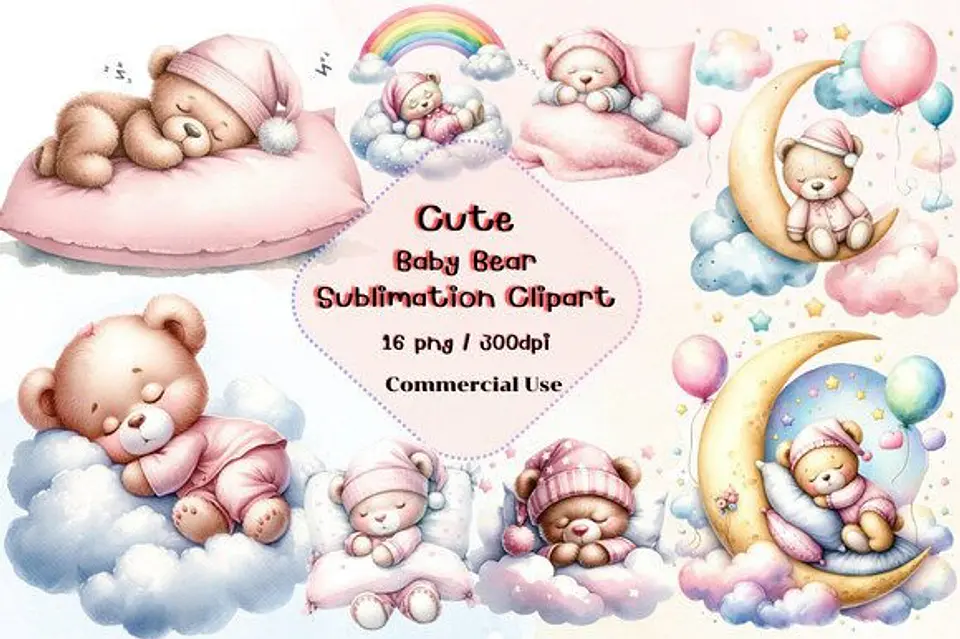 Kit Digital Ursinha Rosa Dormindo 1