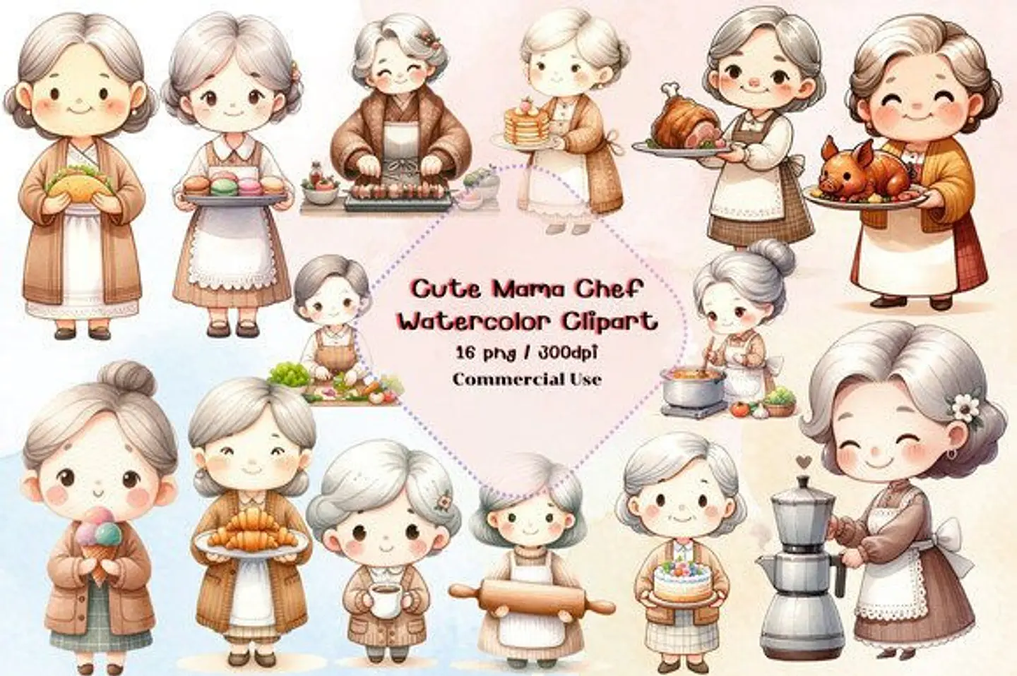 Kit Digital Vovó Cozinheira Aquarela 1