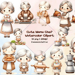 Kit Digital Vovó Cozinheira Aquarela