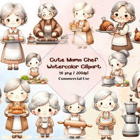 Kit Digital Vovó Cozinheira Aquarela 1