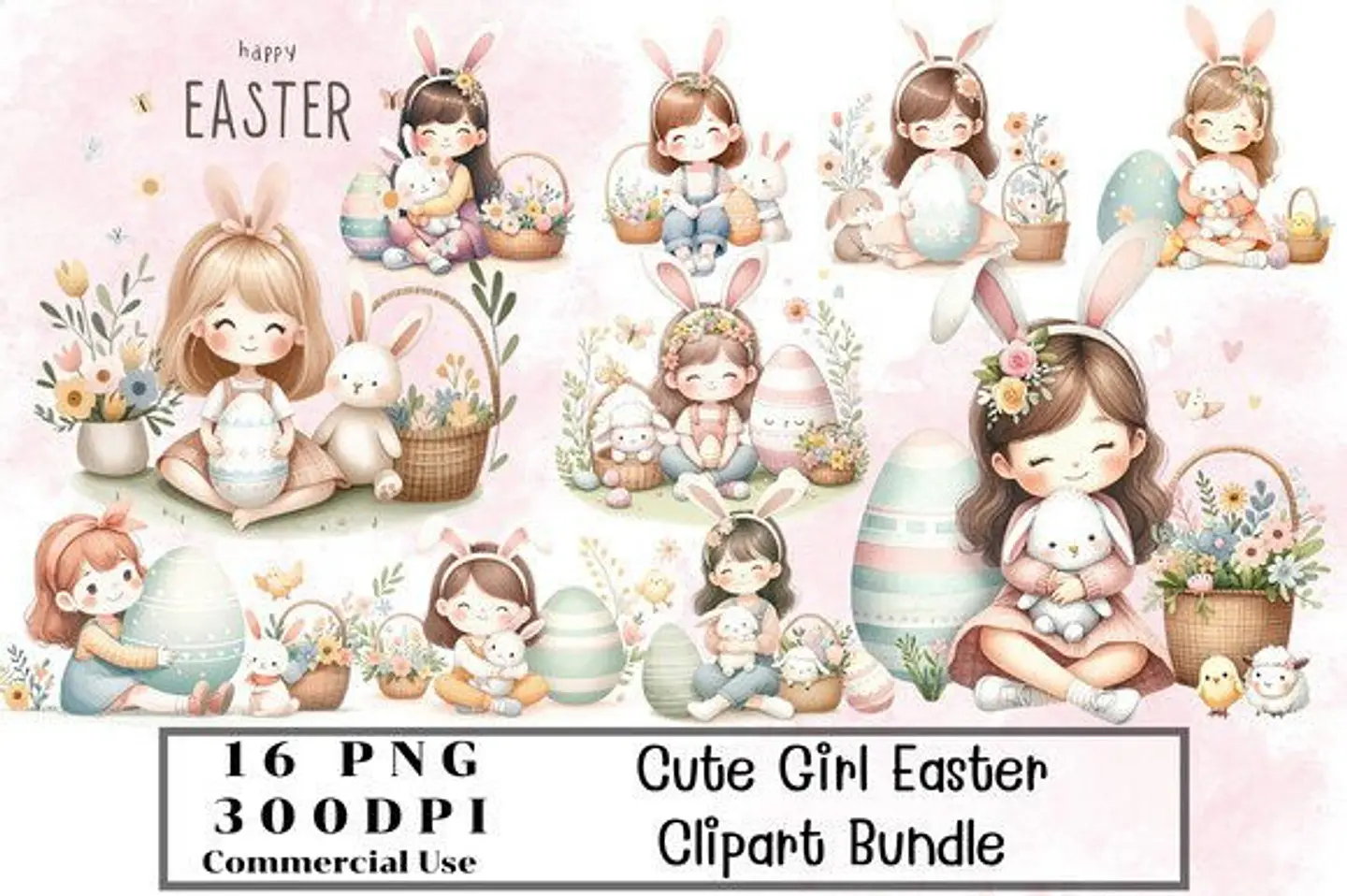 Kit Digital Naree - Páscoa Menina Aquarela 1