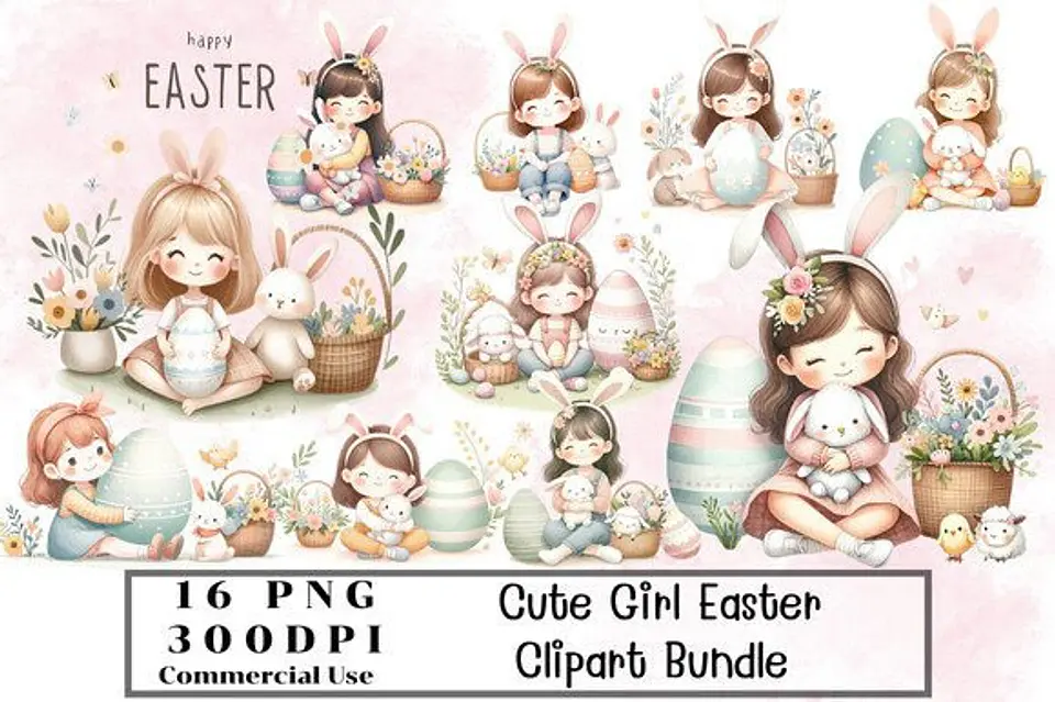 Kit Digital Naree - Páscoa Menina Aquarela 1
