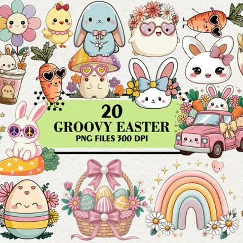 Kit Digital Páscoa Coelhos Groovy