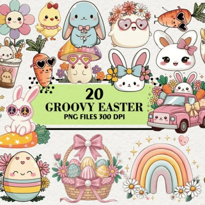 Kit Digital Páscoa Coelhos Groovy 1