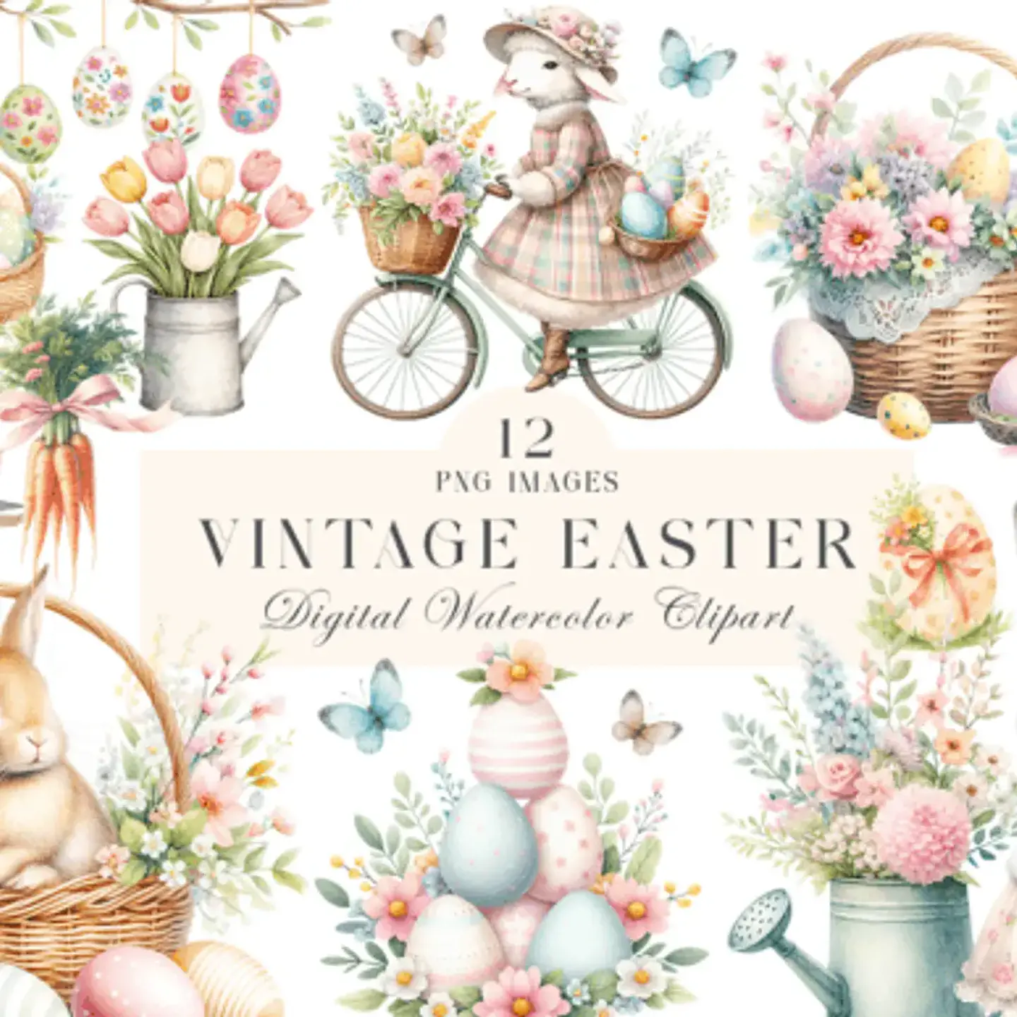 Kit Digital Páscoa Coelhinhos Aquarela 1