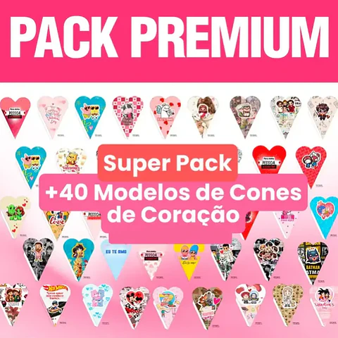 Arquivo Pack Premium + 50 Moldes de Cones de Coração