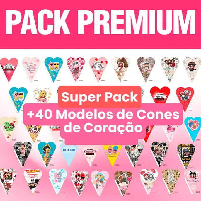Arquivo Pack Premium + 50 Moldes de Cones de Coração 1