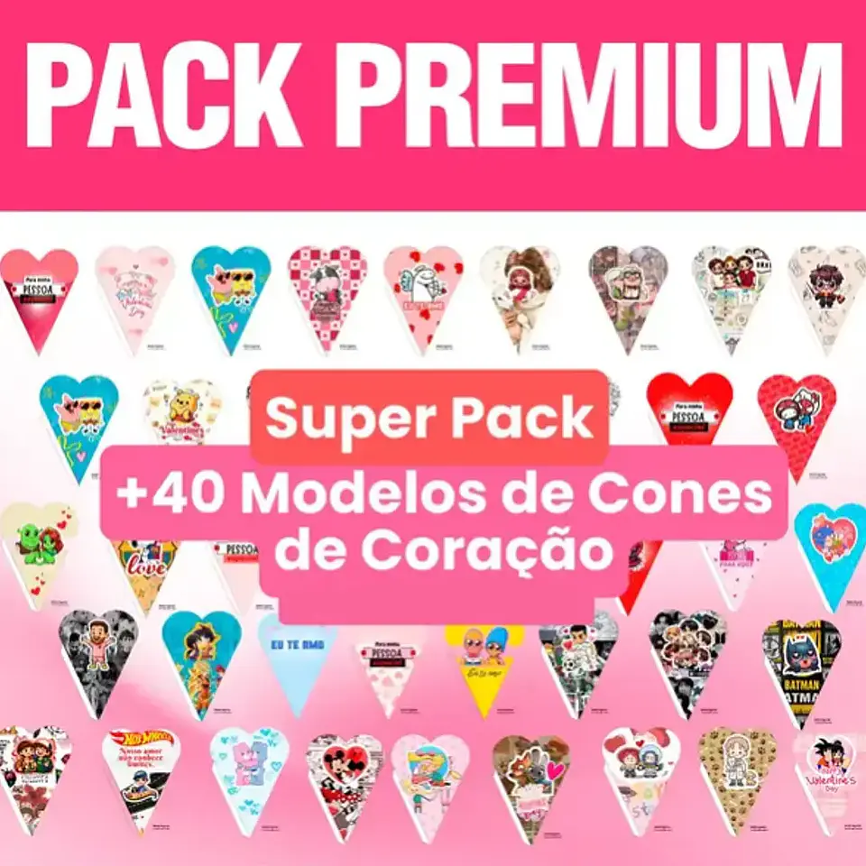 Arquivo Pack Premium + 50 Moldes de Cones de Coração 1