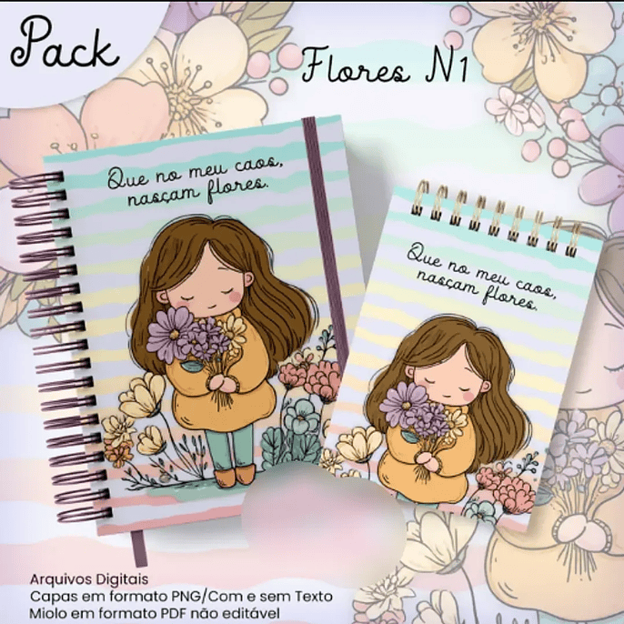 Arquivo Caderno Pautado A5+Bloquinho A6 Flores N1 1