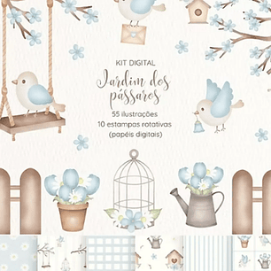 Kit Digital Jardim dos Pássaros Azul