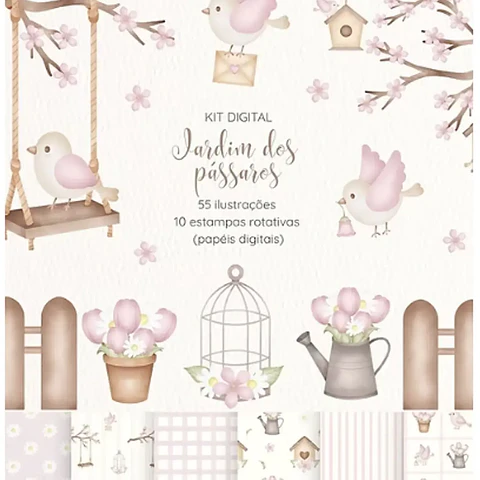 Kit Digital Jardim dos Pássaros Rosa