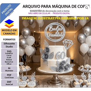 Arquivo Topo de Bolo 60 Anos Bodas de Diamante
