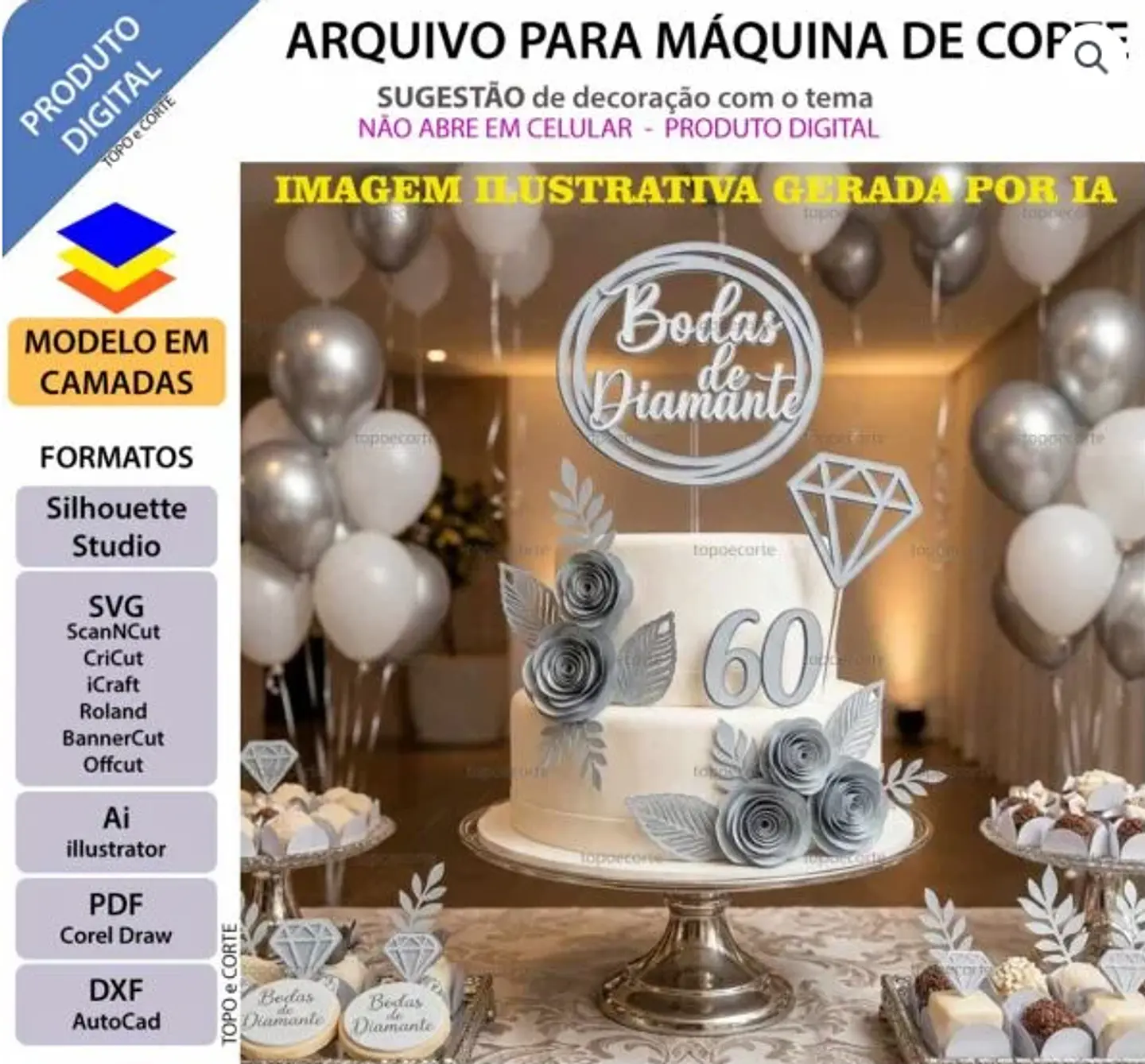Arquivo Topo de Bolo 60 Anos Bodas de Diamante 1