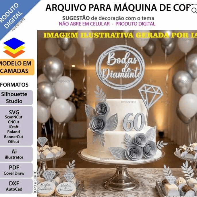 Arquivo Topo de Bolo 60 Anos Bodas de Diamante 1