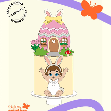 Arquivo Páscoa Topo de Bolo Baby Cute com Casa de Ovo 1