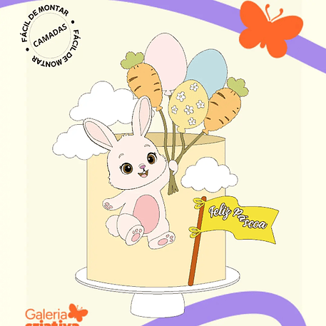 Arquivo Páscoa Topo de Bolo Coelho com Balões Voando 1