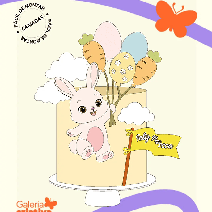 Arquivo Páscoa Topo de Bolo Coelho com Balões Voando 1