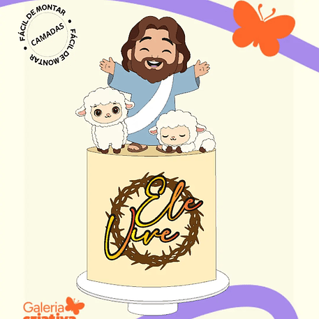 Arquivo Páscoa Cristã Topo de Bolo Jesus e os Cordeiros 1