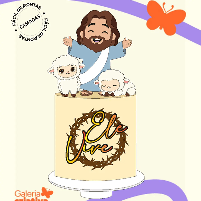 Arquivo Páscoa Cristã Topo de Bolo Jesus e os Cordeiros 1