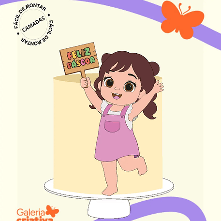 Arquivo Páscoa Topo de Bolo Menina Plaquinha 1