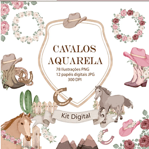 Kit Digital Cavalos Aquarela
