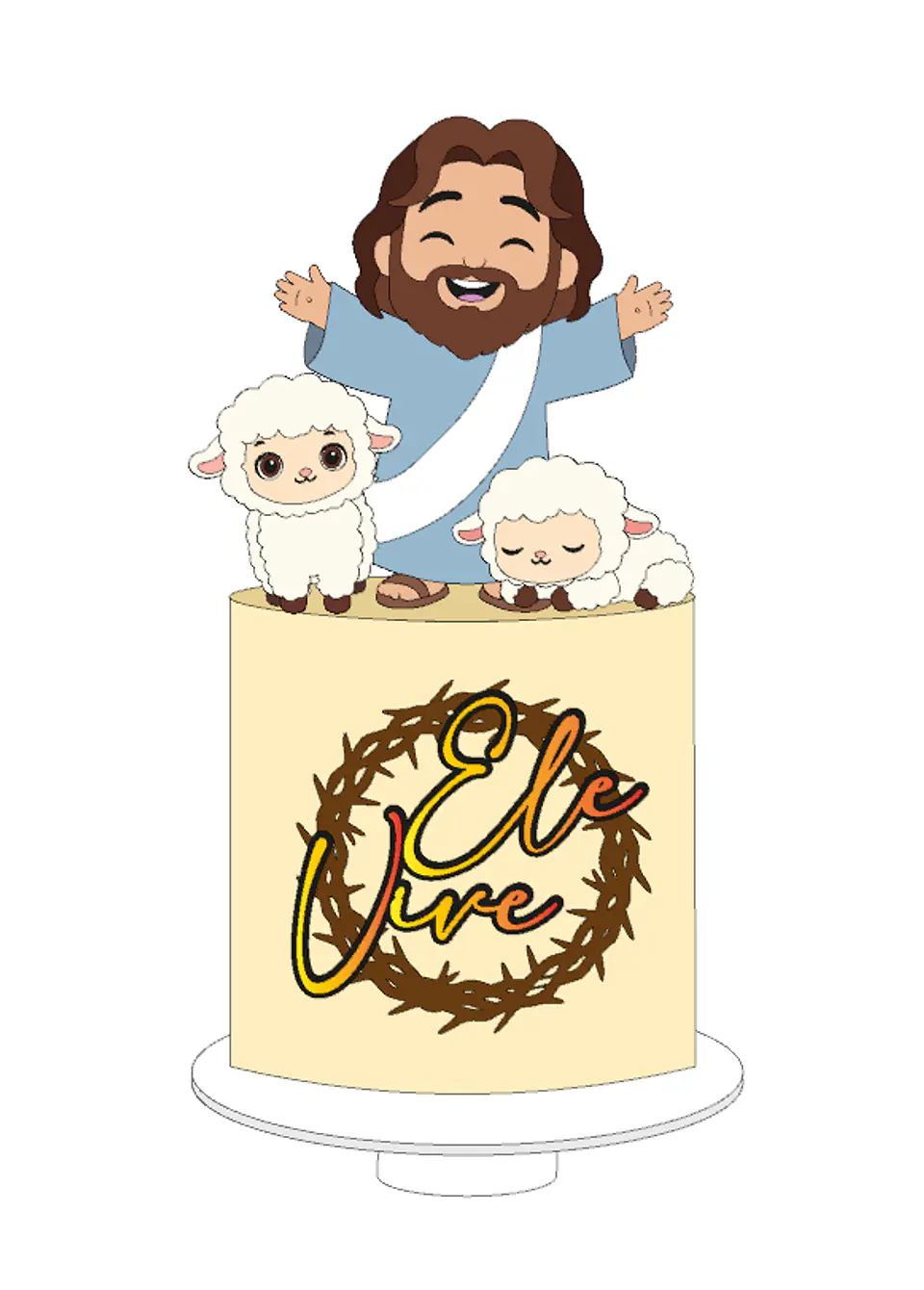 Arquivo Páscoa Cristã Topo de Bolo Jesus e os Cordeiros 1