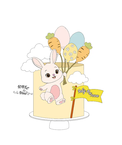 Arquivo Páscoa Topo de Bolo Coelho com Balões Voando