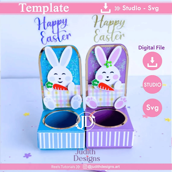 Arquivo Páscoa Molde para caixa porta ovos de Páscoa em formato de coelho  1