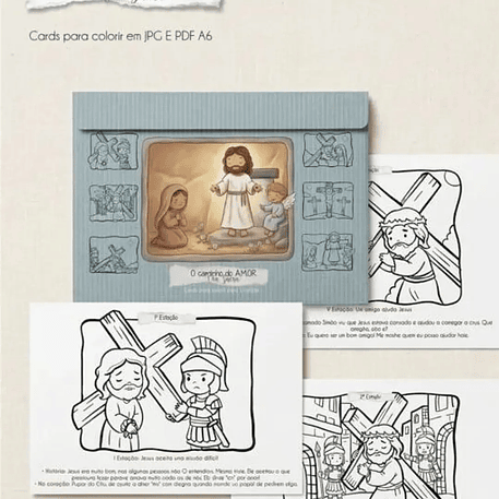 Arquivo Páscoa Cards Colorir A6 Via Sacra para Crianças 1