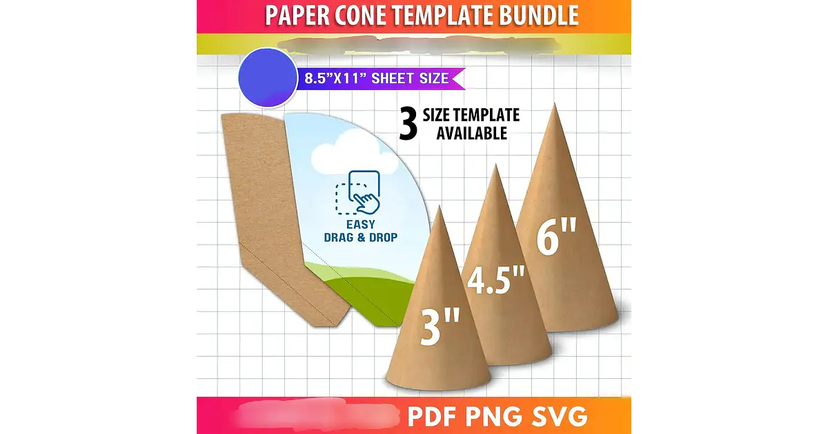 Arquivo 3 moldes cone de papel casquinha de doces e guloseim