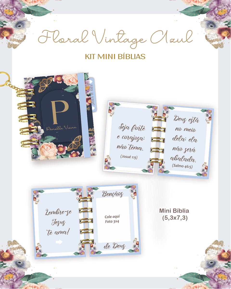 Arquivo Kit Mini Bíblia Floral Vintage Azul 1