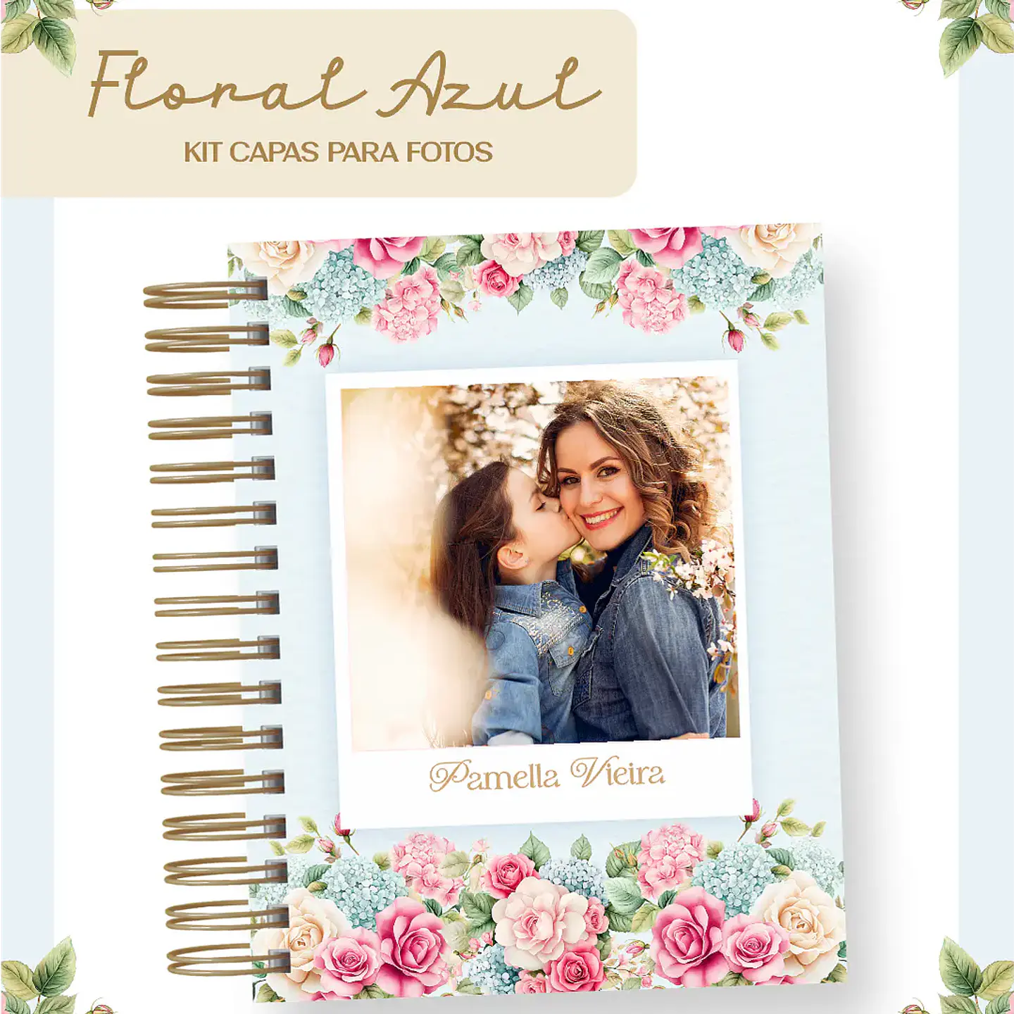 Arquivo Kit Capas para Fotos Floral Azul 1