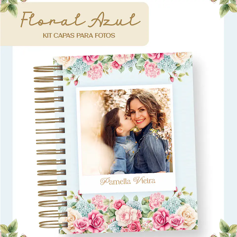 Arquivo Kit Capas para Fotos Floral Azul 1