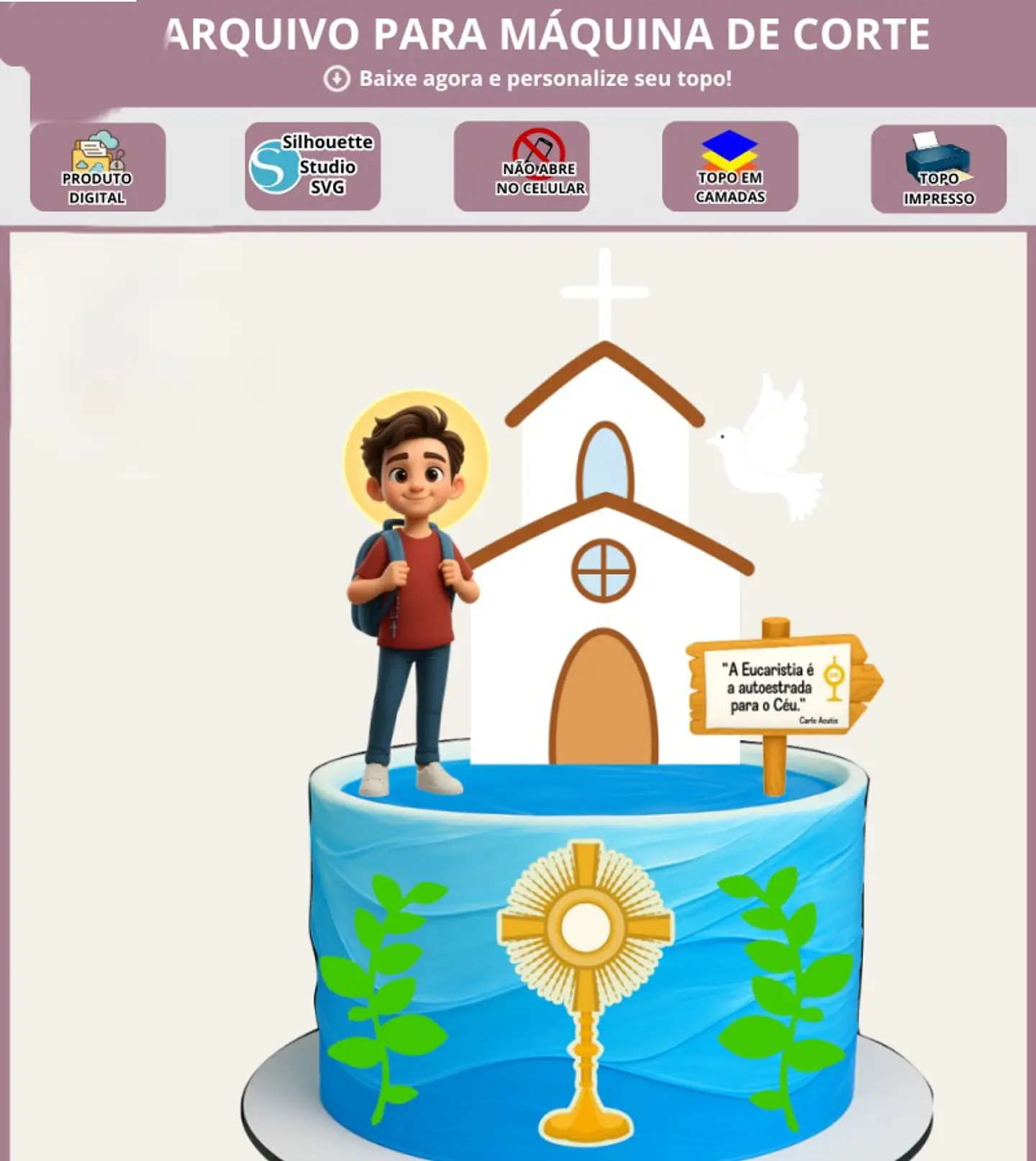 Arquivo topo de bolo Carlo Acutis 1