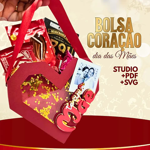 Arquivo Dia das Mães Caixa Bolsa Coração para Doces