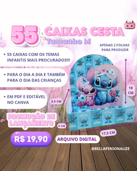 Arquivo de Corte Caixa Cesta M Infantil