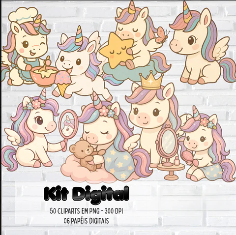 Kit Digital Unicornio Kawaii