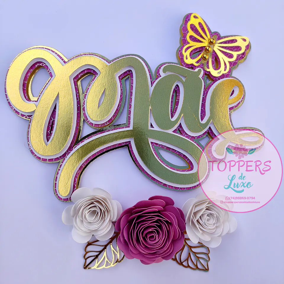 Arquivo topo de bolo dia das mães - Mãe Flores e Borboleta 1