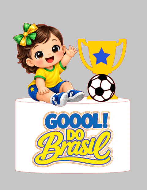 Arquivo Topo de Bolo Copa do Mundo - Gol do Brasil Menina