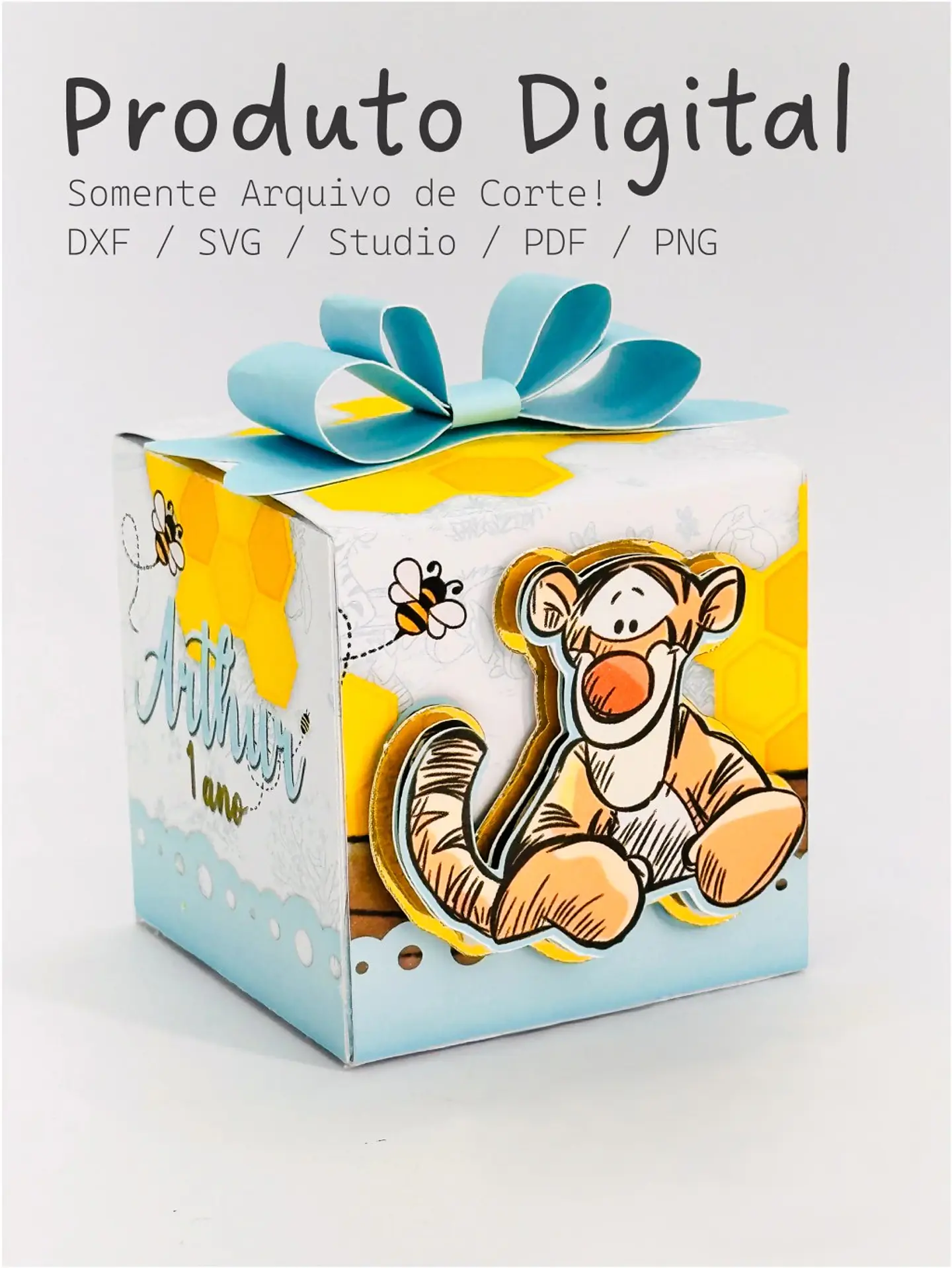 Arquivo de Corte Molde Caixa Cubo - Ursinho Pooh 1
