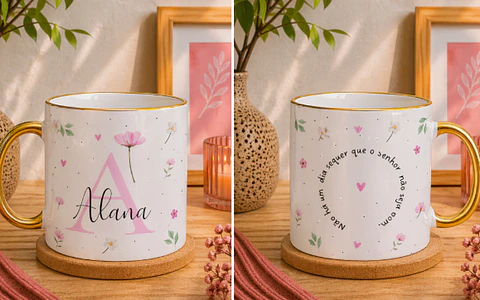 Arquivo Caneca Floral Rosa