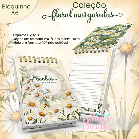 Arquivo Encadernação Bloquinho A6 Coleção Floral Margaridas
